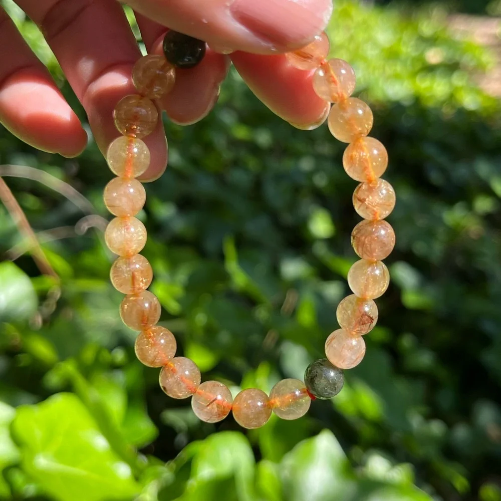 Gorgeous 8mm gold rutilated quartz bracelet‎